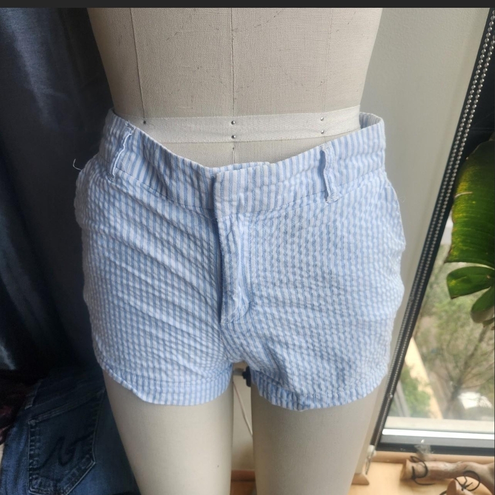 Women's Blue and White Striped Shorts